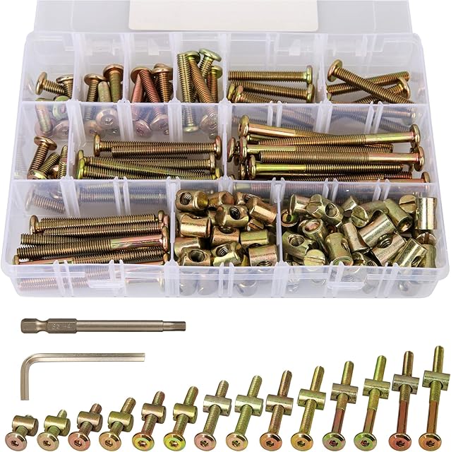 K Kwokker 150PCS M6 Barrel Bolts Nuts Hardware Assortment Kit,Zinc Plated Furniture Hex Socket Head Cap Bolts Nuts Bed Screws Kit for Crib Baby Bunk Bed Furniture Cot