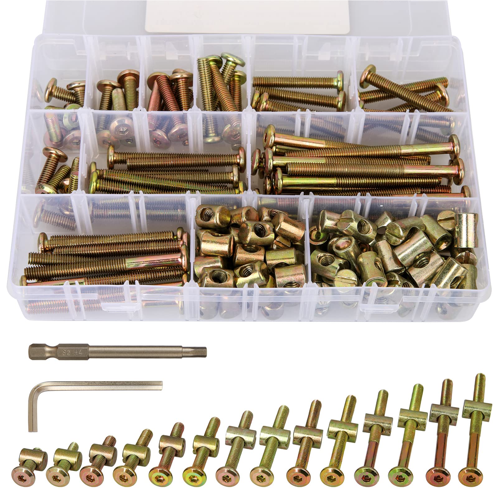 K Kwokker 150PCS M6 Furniture Bolt Nut Set, M6 Hex Socket Head Cap Screws Bolts Barrel Bolt Nuts Hardware Replacement Kit Bed Screws Kit for Crib Bunk Bed Furniture Cot(15-80mm)