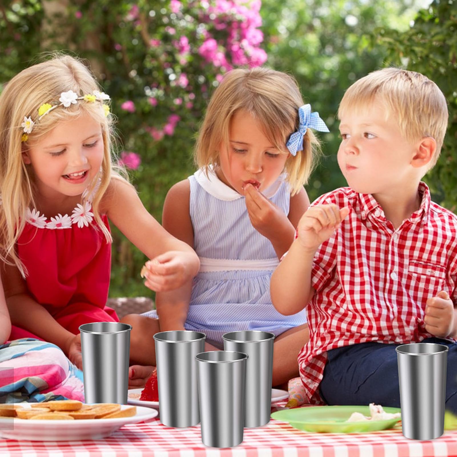 6 vasos de agua de acero inoxidable, 600 ml, apilables, irrompibles, para niños y adultos, al aire libre, escuela, picnic, cocina, camping, viajes, , bar