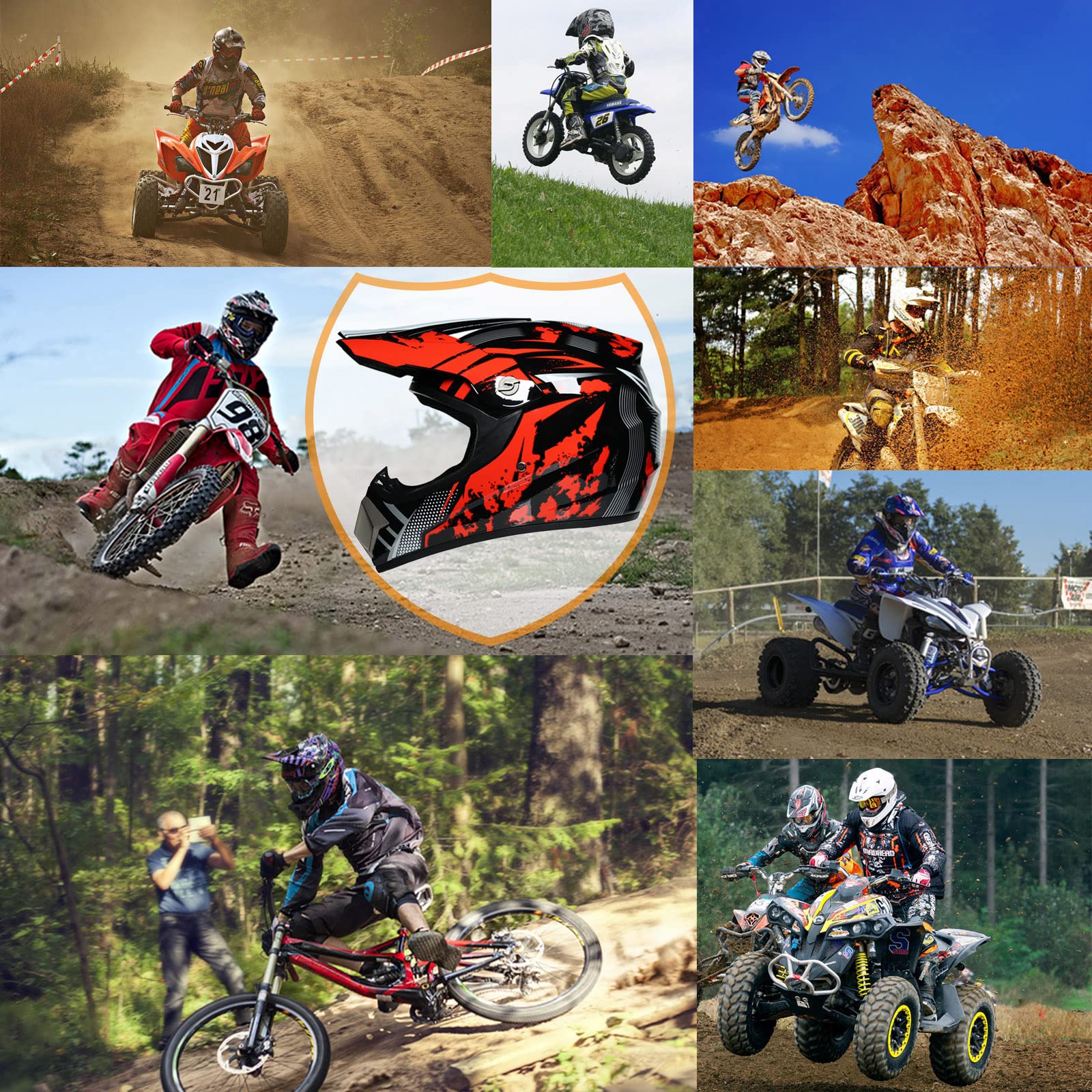 Casco da Motocross Integrale per Adulti e Bambini - Con Occhiali, Guanti, Face Mask, Rete - Per ATV, MX, Quad Bike, Go-kart - Calotta in ABS