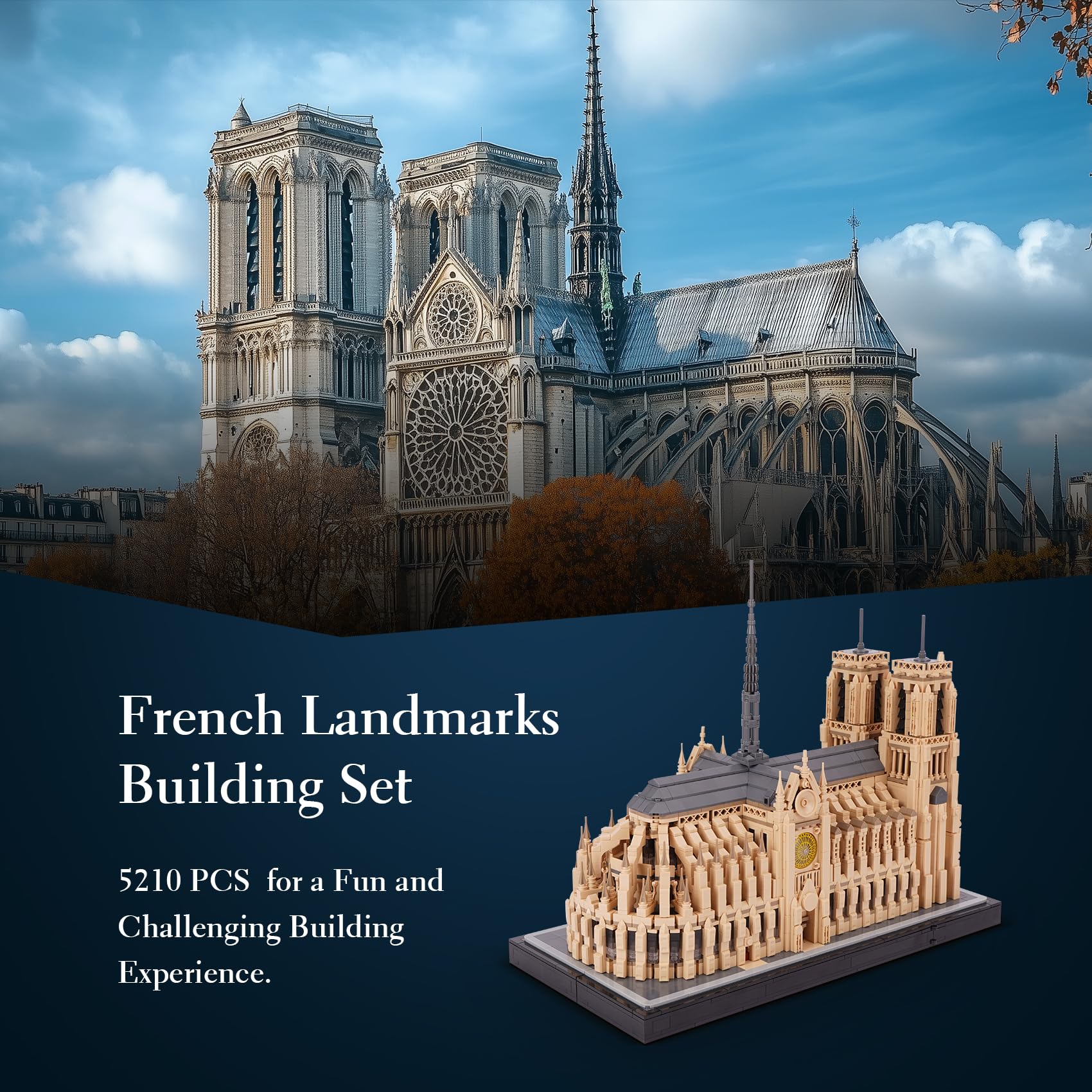 LULUFUN Bauklotz-Set, Bewegliche Notre Dame de Paris Kirche Modell Bausätze, 3D Puzzle für Erwachsene, Architektur Bauspielzeug, 5210 Teile