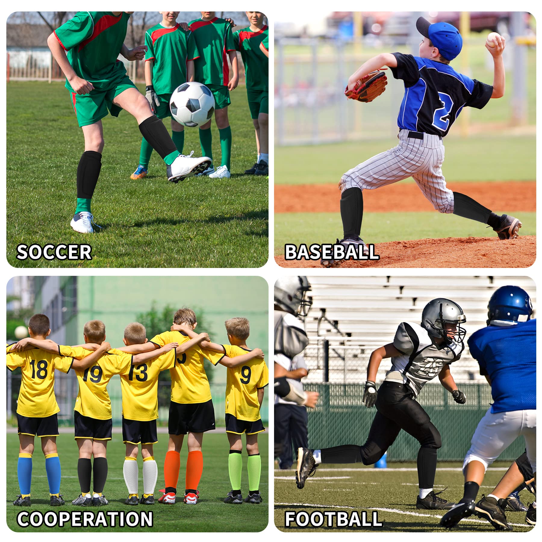 R2Depot Espinilleras de fútbol, espinilleras con mangas protectoras para jóvenes y adultos, protección de cojín EVA, equipo de protección transpirable para pantorrillas