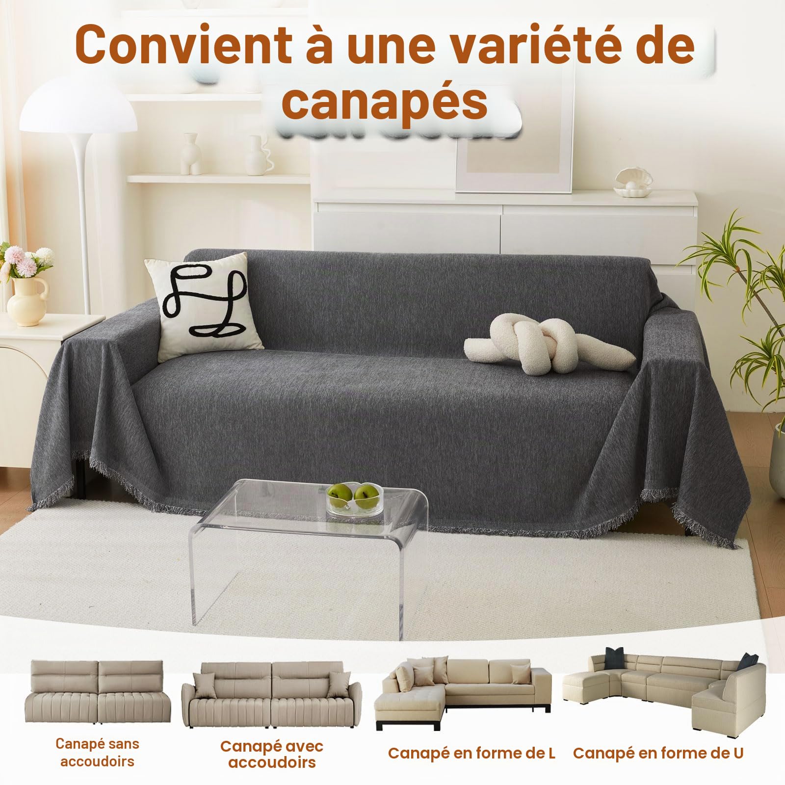 Housse de canapé Universelle antidérapante en Chenille