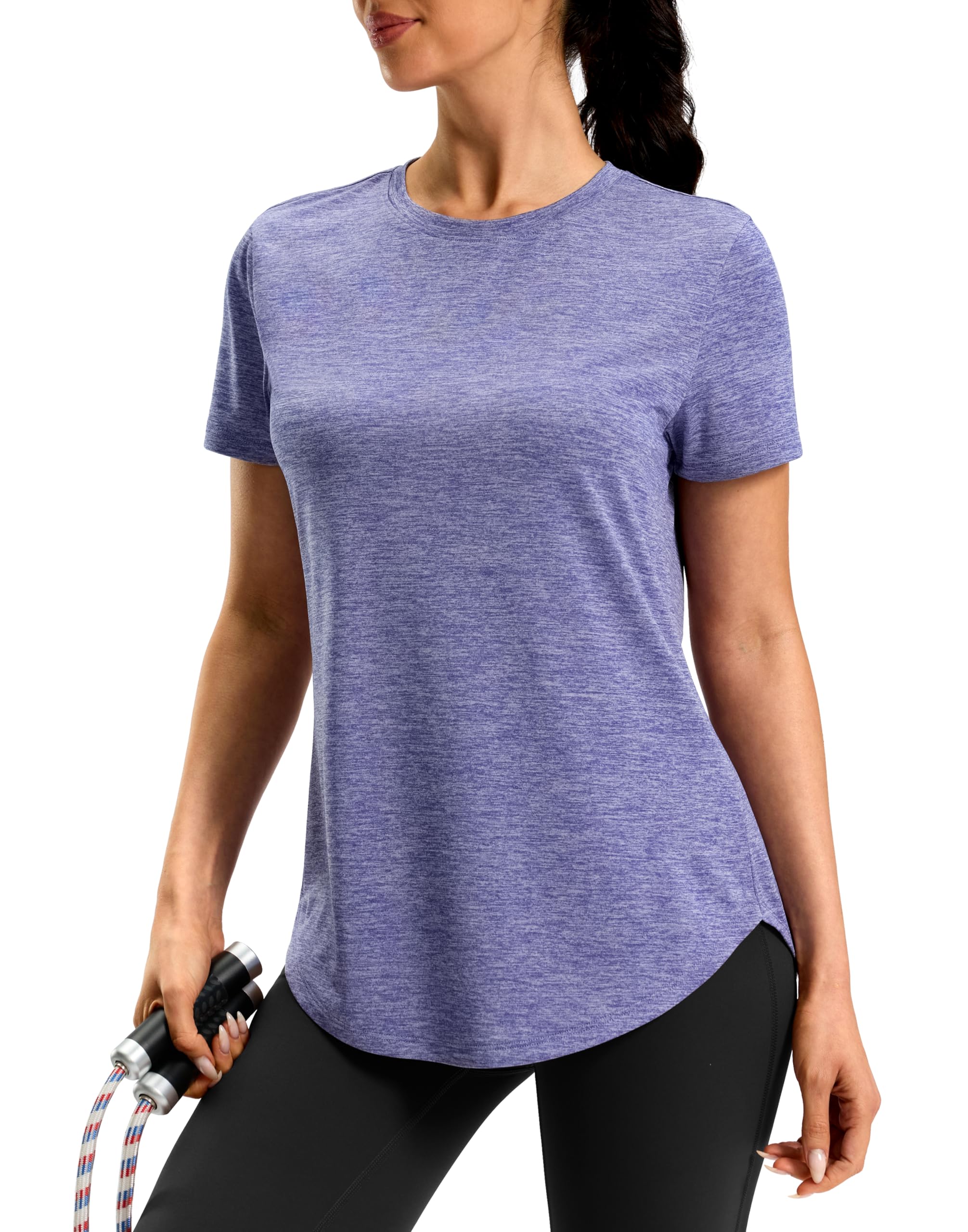 Women's Workout Shirts Bum-Covering Length Lightweight Short Sleeve Dry Fit Athletic Hiking Running Summer Tops for Women — view 21