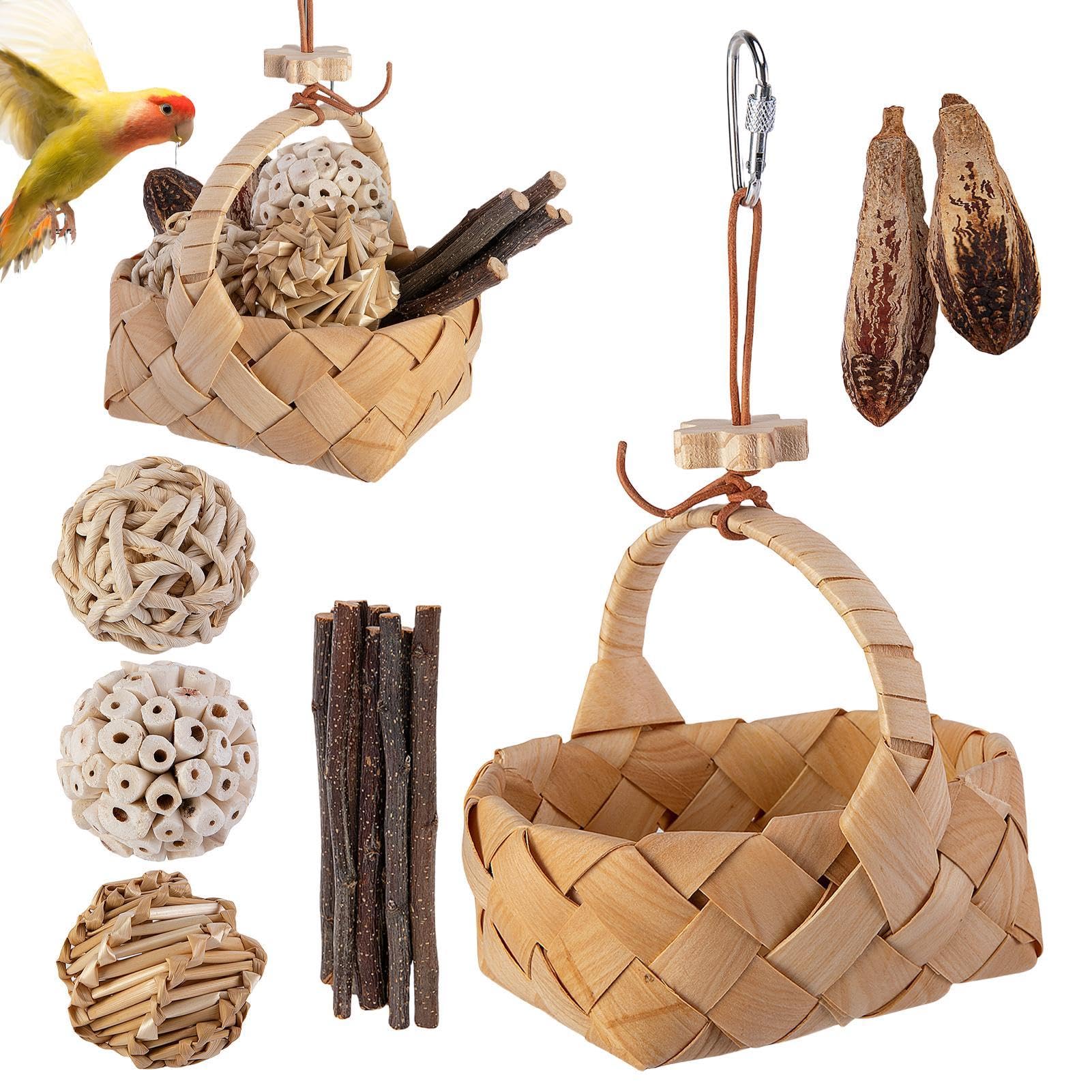 Uitseld Parrot Toys,Conure Toys with Storage Basket | Ball Toys, Branch Toys for African Grey, Macaws, Conure, Cockatiel, Bird Cage Accessories
