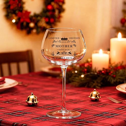Miniatura 7 de Regalos de cumpleaños para madre, copas de vino grabadas vintage MOTHER de 14 onzas, regalos para mujeres, mamá, mamá, regalo único de hija e hijo,