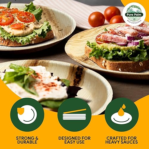 Miniatura 2 de Platos de fiesta de 8 pulgadas, platos de hoja de palma, platos biodegradables, 25 piezas, bonitos platos desechables redondos y redondos, con