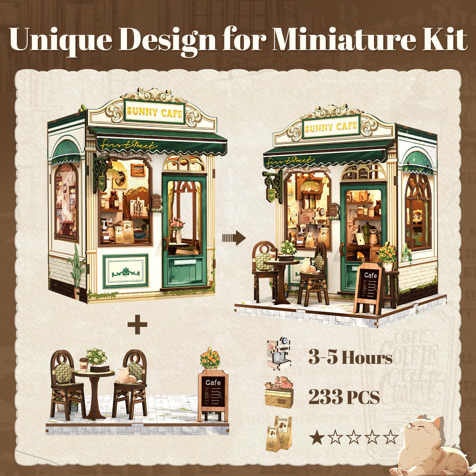 Fsolis Book Nook, 3D Wooden Puzzles Book Nook Kit, Diy Miniature House Kits for Adults Bookshelf Decor Gifts (SUNNY CAFE) - Image 4