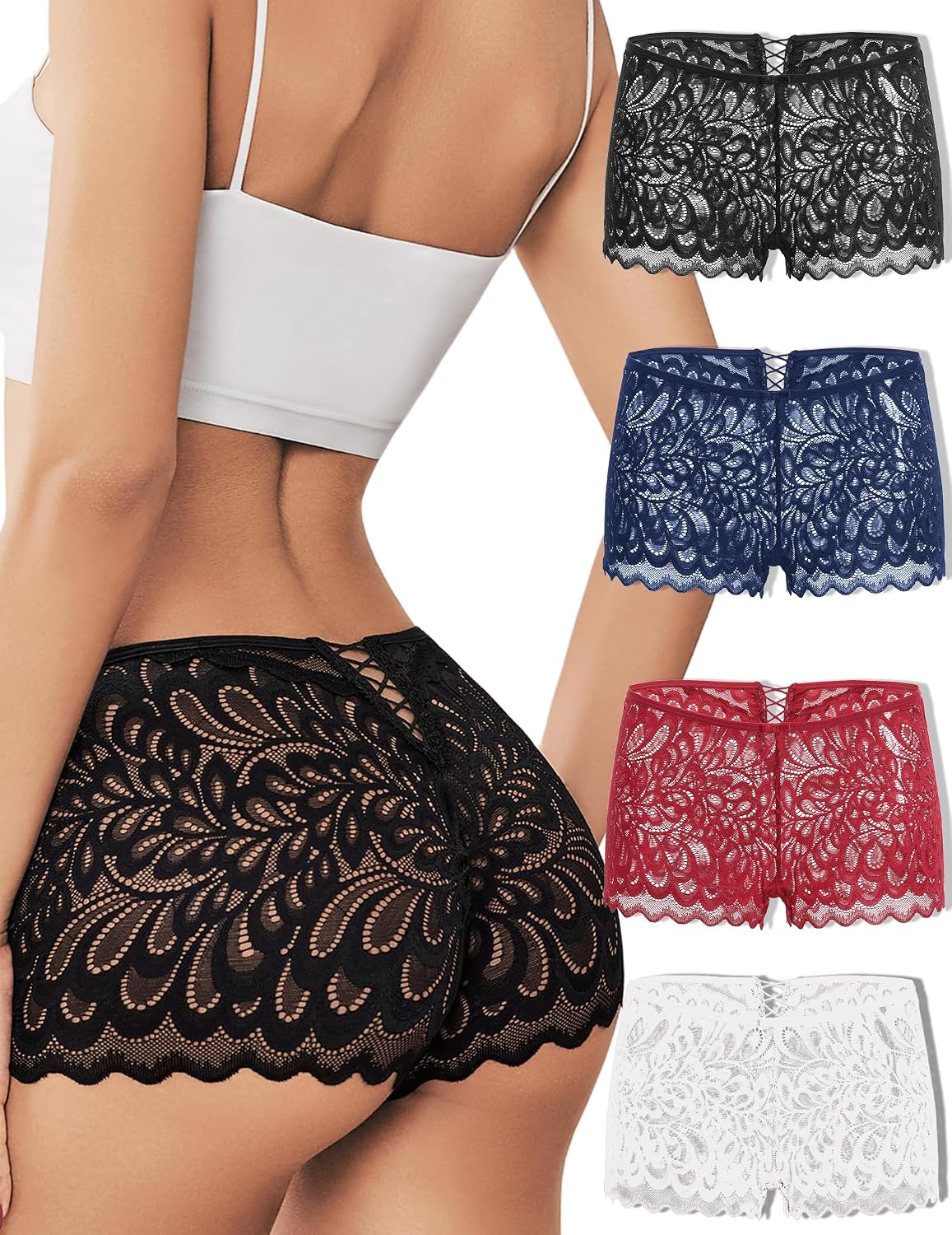 Avidlove Womens Underwear Sexy Boyshorts Panties Lace Full Coverage Boxer Briefs with Criss Cross Back