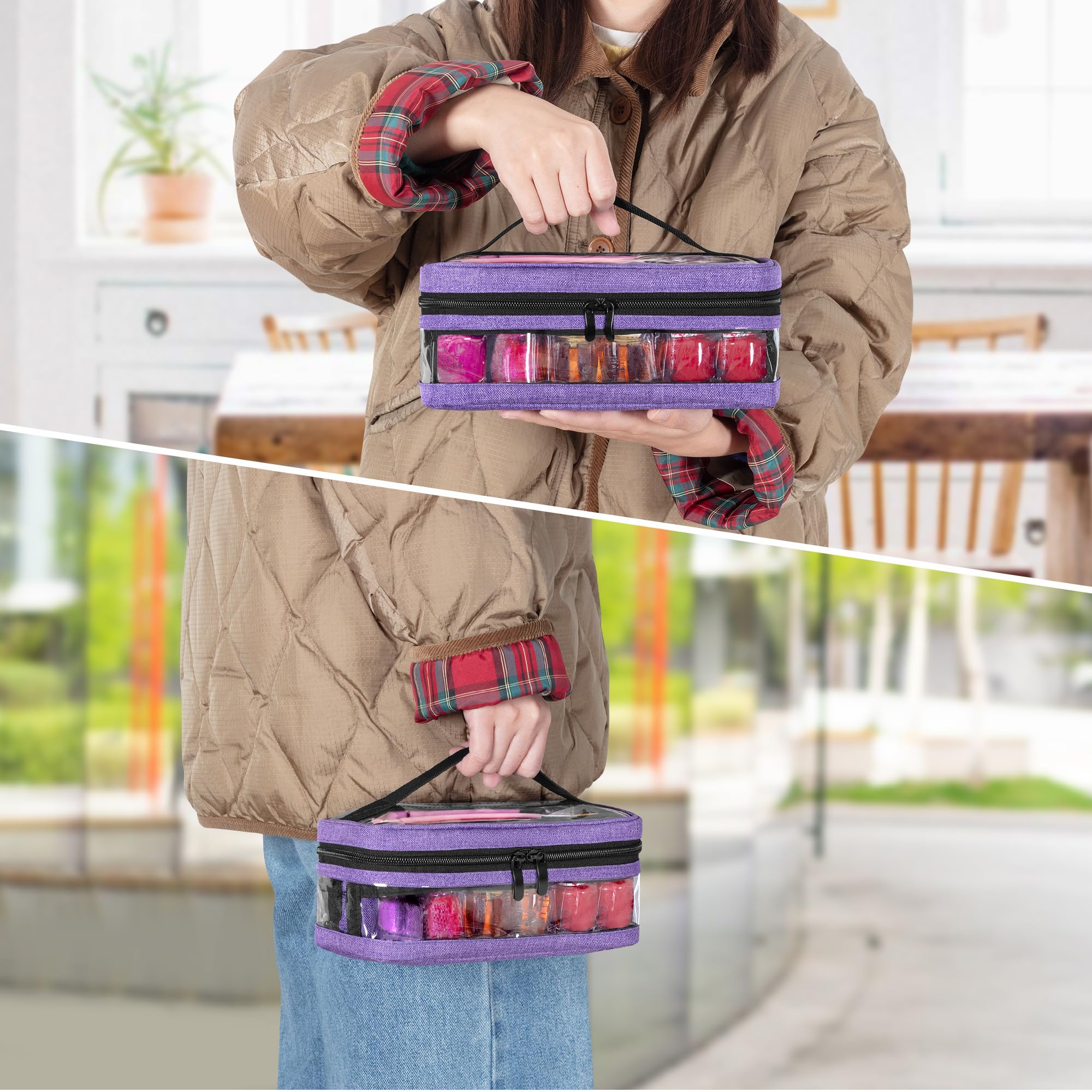 BAFASO Borsa Organizer per Smalti Trasparente Contiene 12 Flaconi, Viola | Valigetta Porta Smalti per Unghie in PVC con Tasche Interne Rimovibili, Solo Borsa, 15 ml - 0,5 fl.oz (Brevettato)