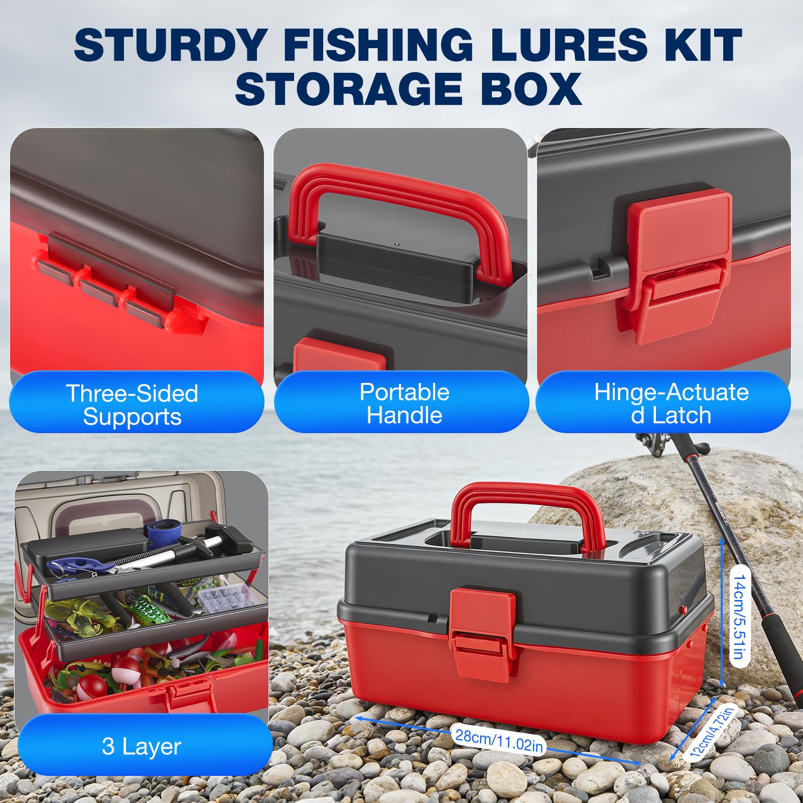 Kit Peche 460 Pièces – Matériel de Pêche Complet avec Leurres, Hameçons, Accessoires et Boîte de Rangement, pour Débutants et Pêcheurs Expérimentés