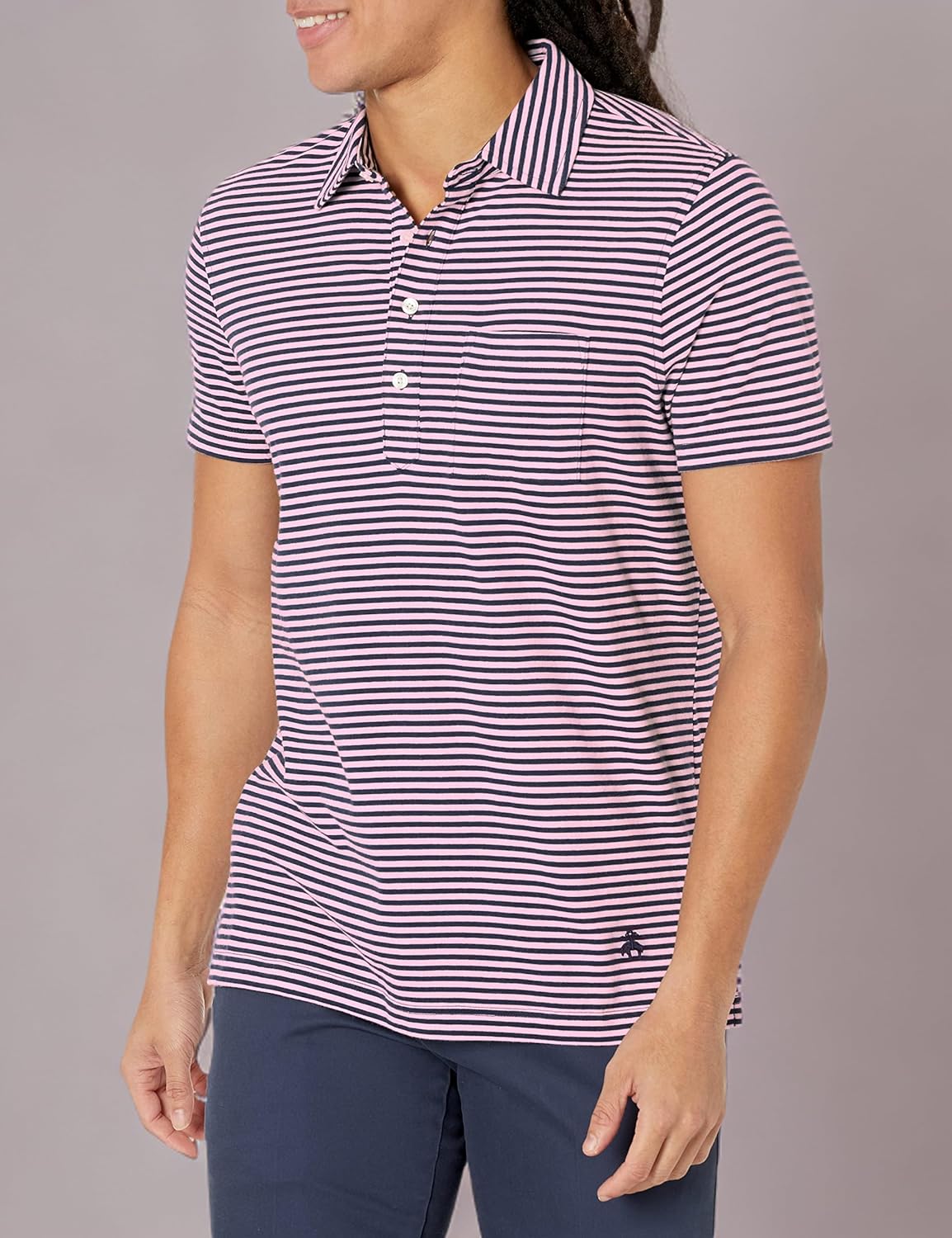 Brooks Brothers Mens Cotton Jersey Feeder Stripe Short Sleeve Polo - Image 3