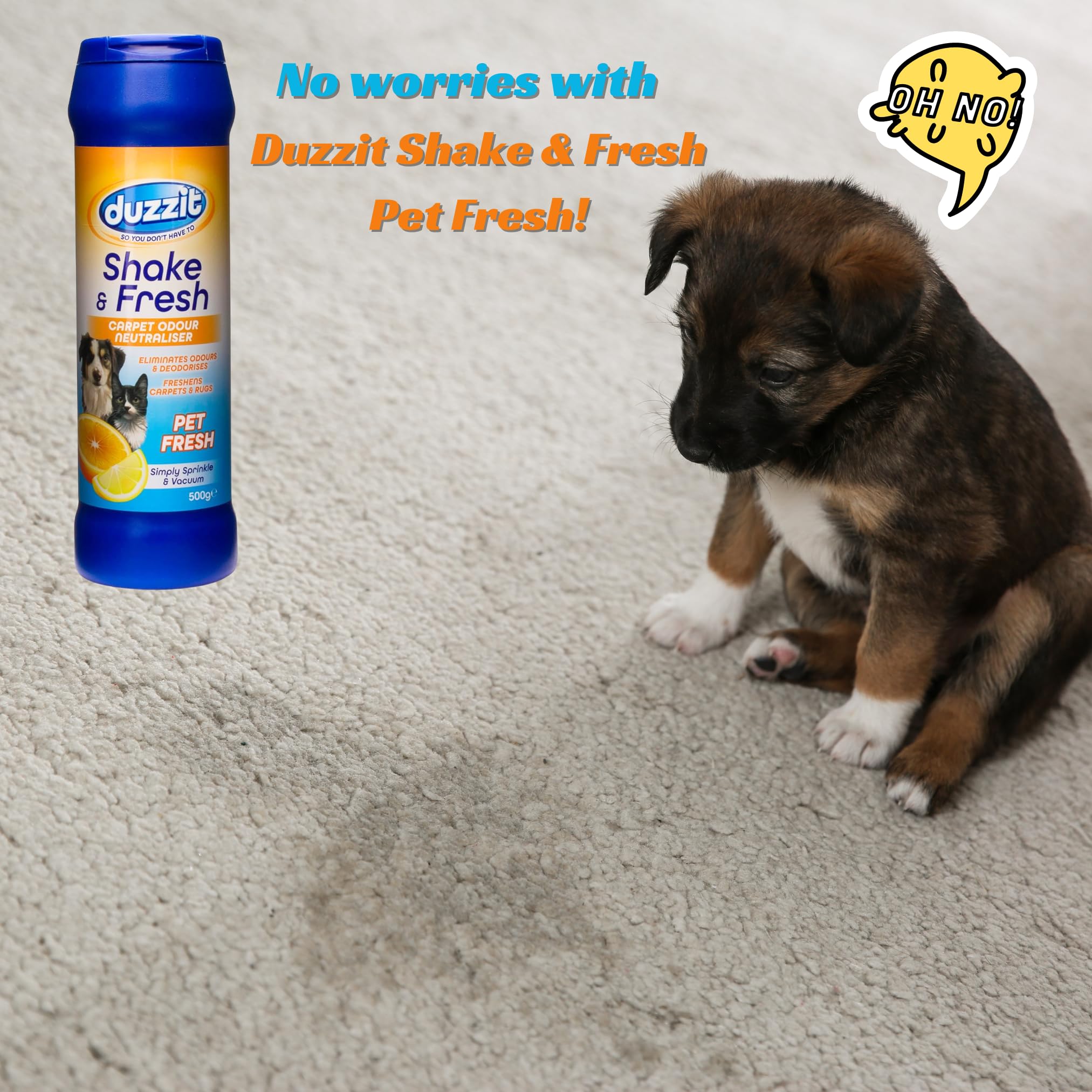 Duzzit Shake & Fresh - Ambientador en polvo para alfombras Pet Fresh - Paquete de 3 unidades de polvo limpiador de alfombras de 500 g Great British Home