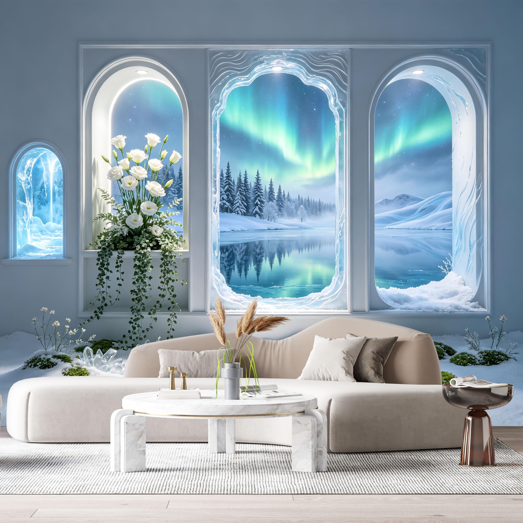 Custom Size Wall Murals Northern Lights Mountain Lake Botanical 3D Trompe L'Oeil SelfAdhesive Wall Fabric Removable Large Wallpaper for Photo Living Room