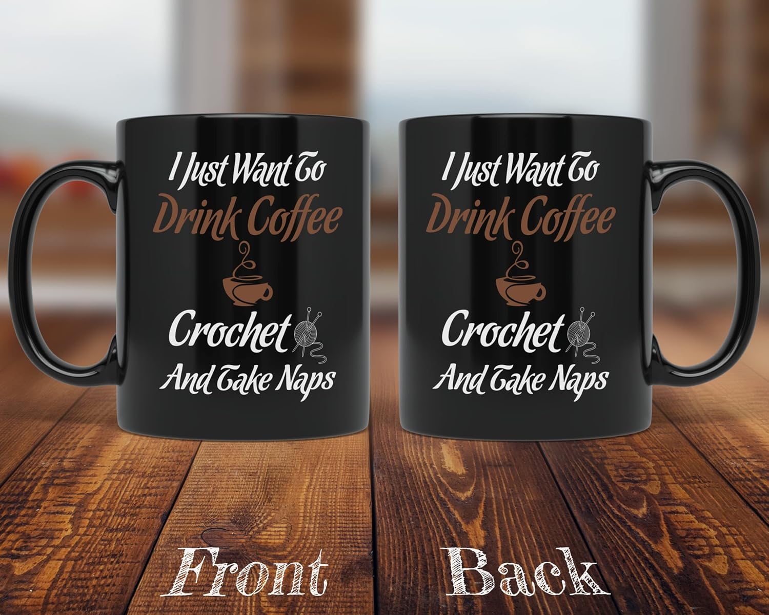 PixiDoodle I Love Coffee Crochet and Naps - Hobby Novelty Coffee Mug (11 oz, Black)