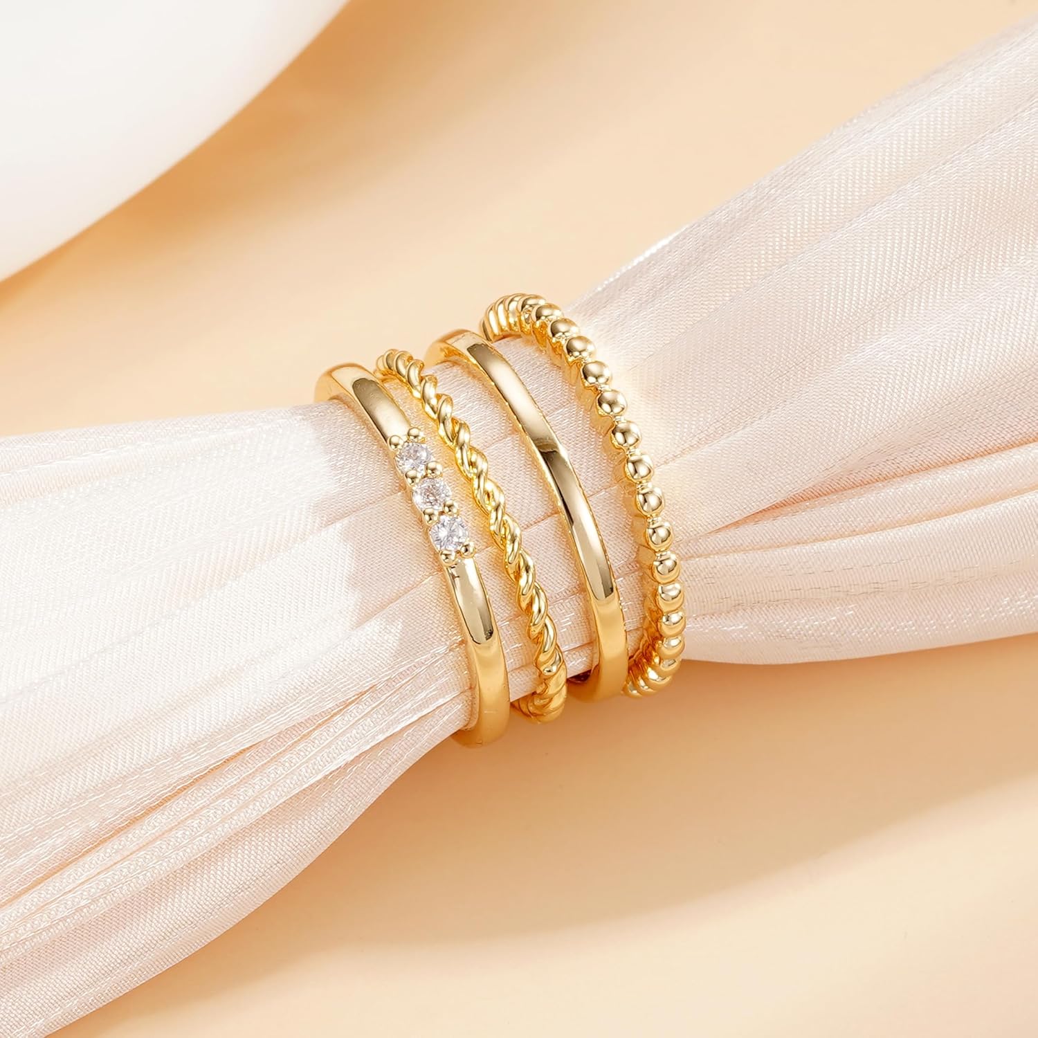 WEDDINEN 4PC Gold Rings for Women, S925 Sterling Silver 14k Gold Filled Plated Stackable Thin Thumb Ring Set Cubic Zirconia Dainty Stack Gold Knuckle Rings Set Size 6-10 - Image 3