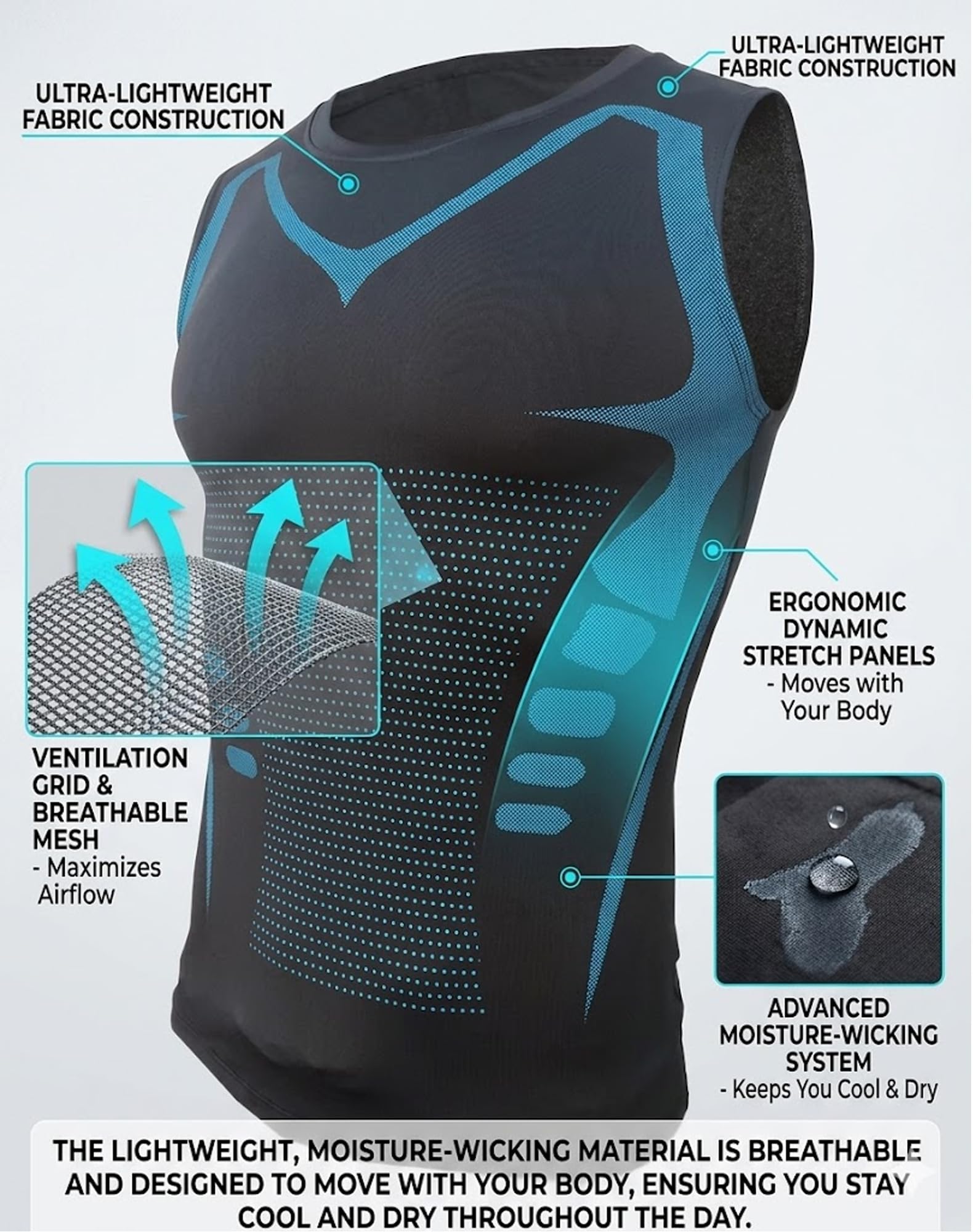 North Alpine Compression Shirt - Men NorthPower lonic Compression Vest for Posture Support and Chest Slimming — view 6