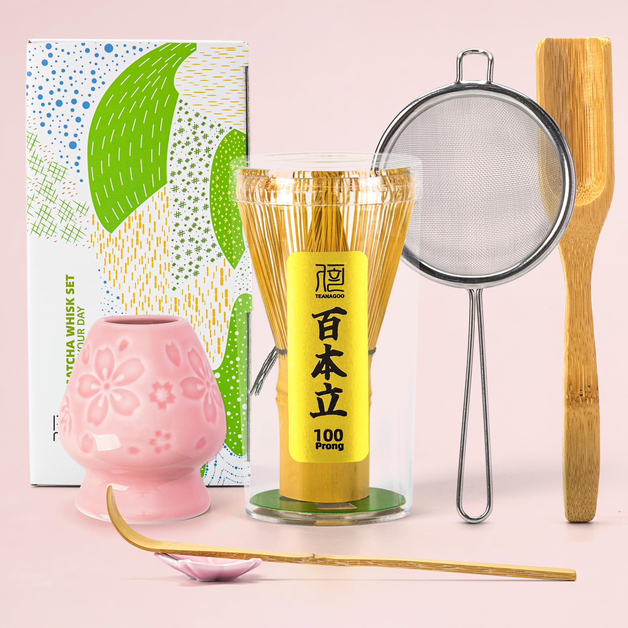 TEANAGOO Japanisches Zubehör für die Matcha-Zeremonie, Matcha-Schneebesen (Chasen), traditionelle Schaufel (Chashaku),