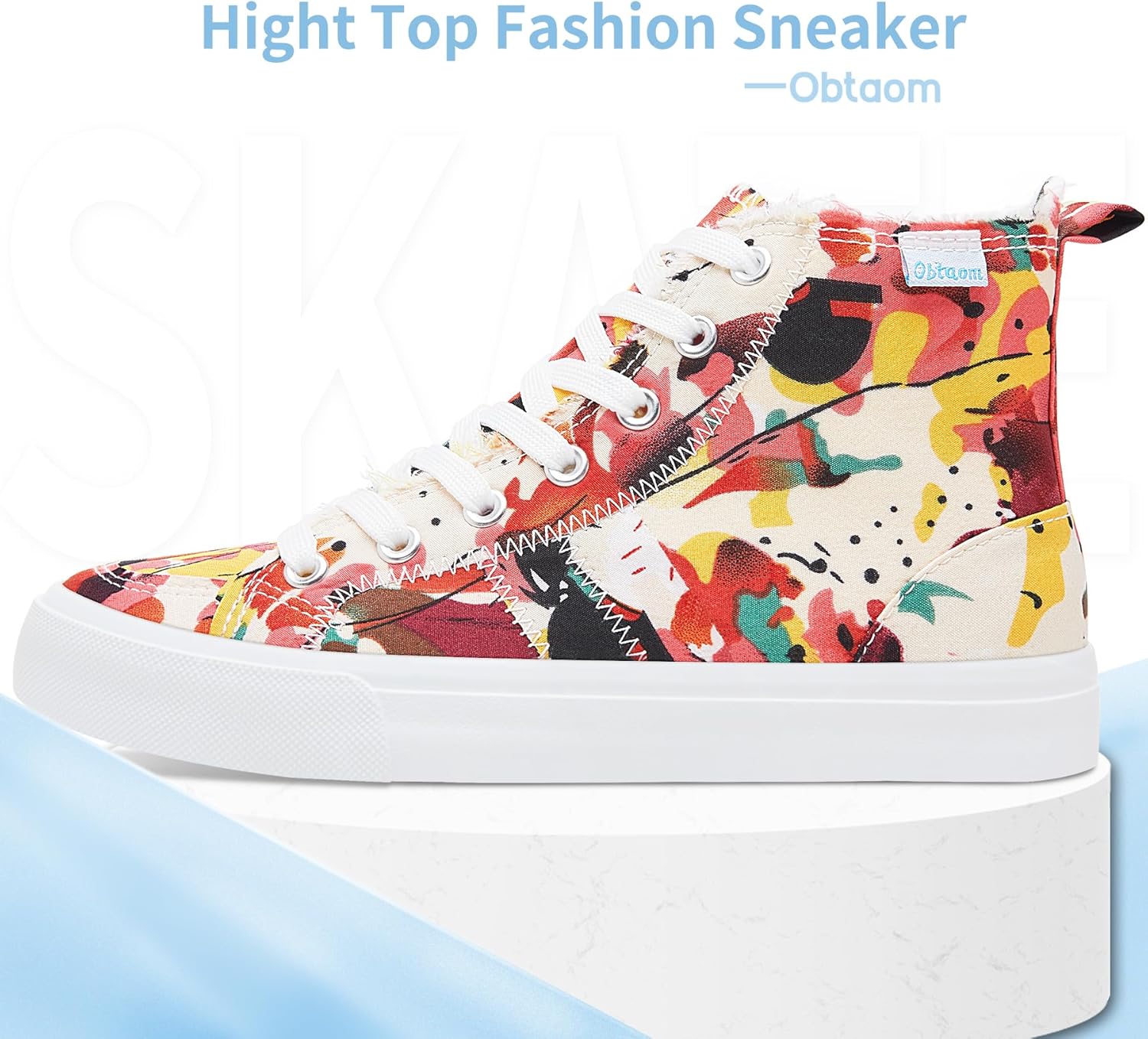 Obtaom Womens/Mens high top Canvas Shoes Play mid Calf Fashion Sneaker Casual lace up hi top Washed Canvas Shoes - Image 3