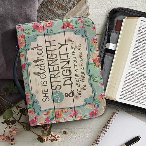 Miniatura 5 de Bolsa de libro de la Biblia de girasol marrón, tamaño M, funda de cuero para mujeres y niñas, funda protectora duradera para la Biblia, bolsa de