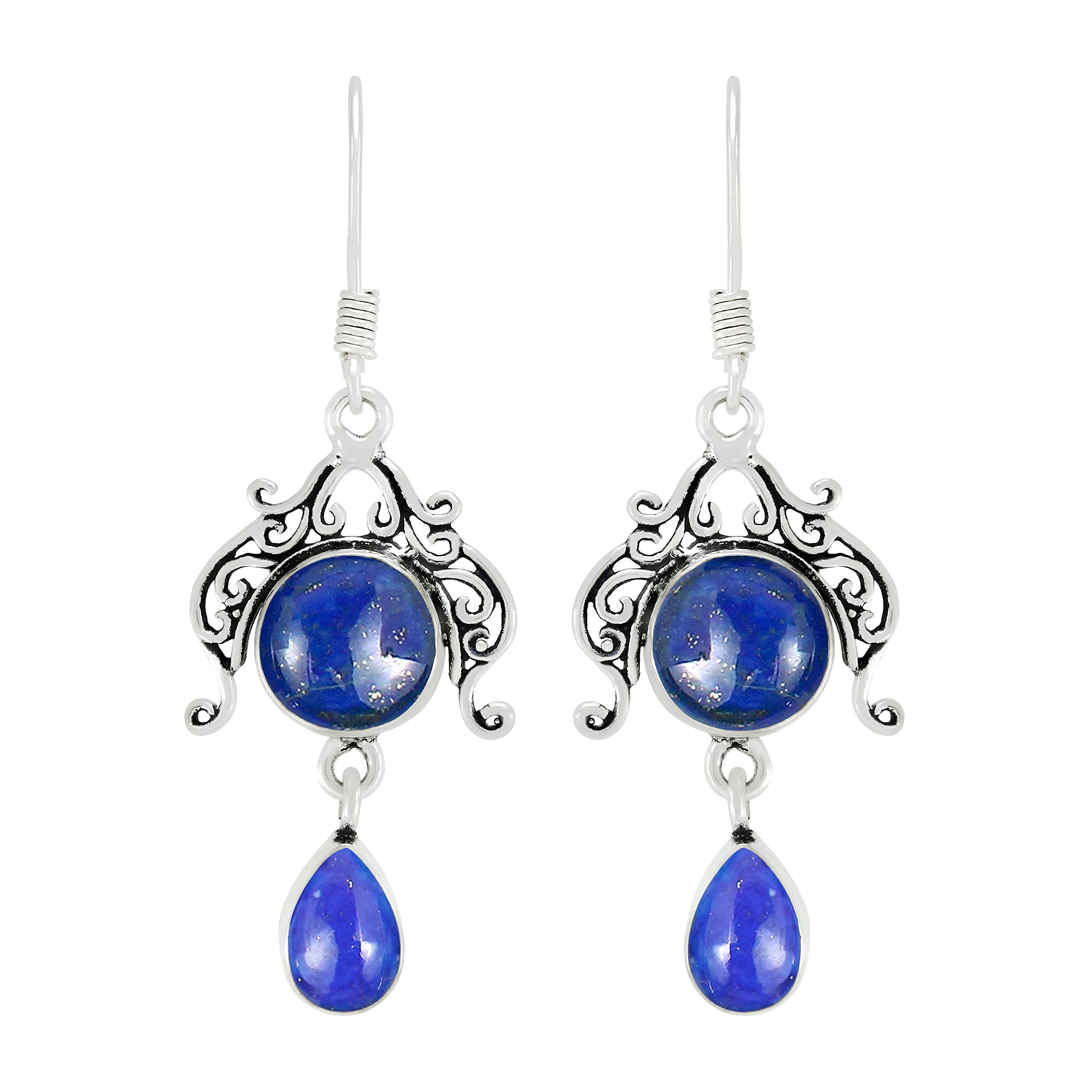 Natural Moonstone Lapis Malachite earrings Two Stone 925 Silver Overlay handmade Dangle Earrings for Women