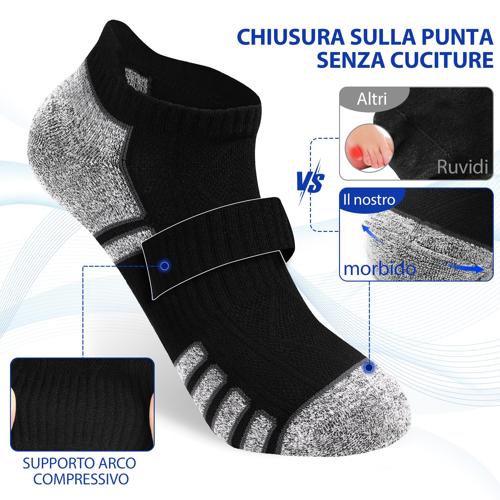 vvfxx Calze Corte Uomo Supporto Arco Plantare,Calzini Uomo Corti Estivi,Calzini Cotone Uomo,Antiodore e Traspirante,6 Paia