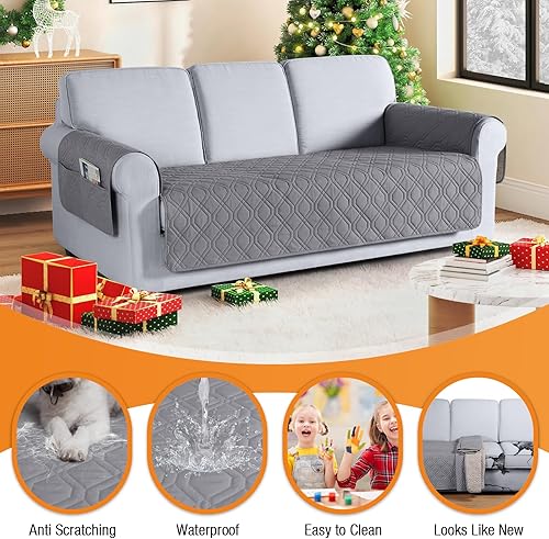 Miniatura 4 de VANSOFY Funda de sofá, funda impermeable y lavable, protector de muebles, funda de asiento antideslizante para perros, mascotas (sofá, gris claro)