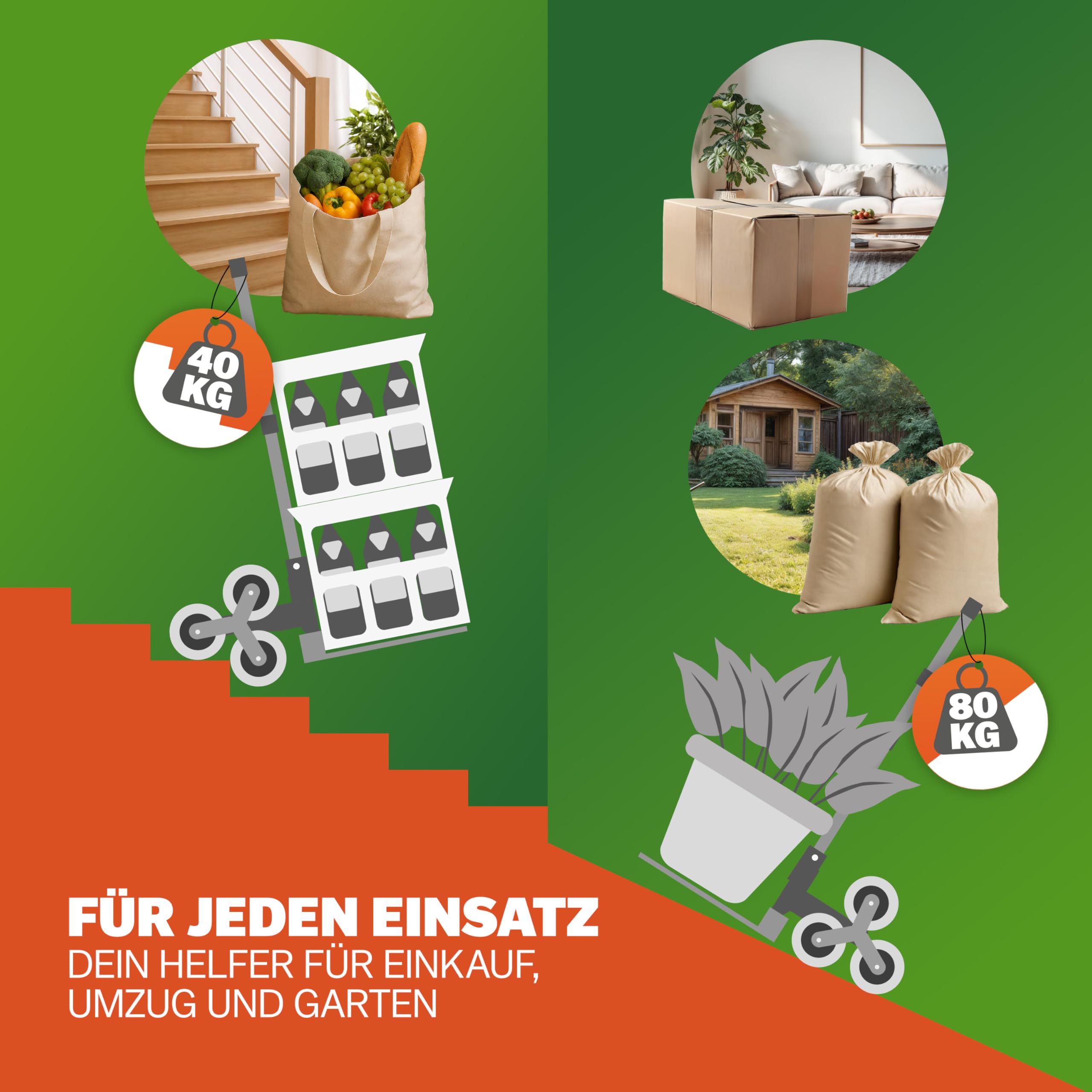 GARDEBRUK® Treppenkarre klappbar - Aluminium Transportkarre mit pannensicheren Reifen - 80 kg Tragkraft - inkl. Handschuhe & Expander - Faltbare Sackkarre für Treppen & Garten