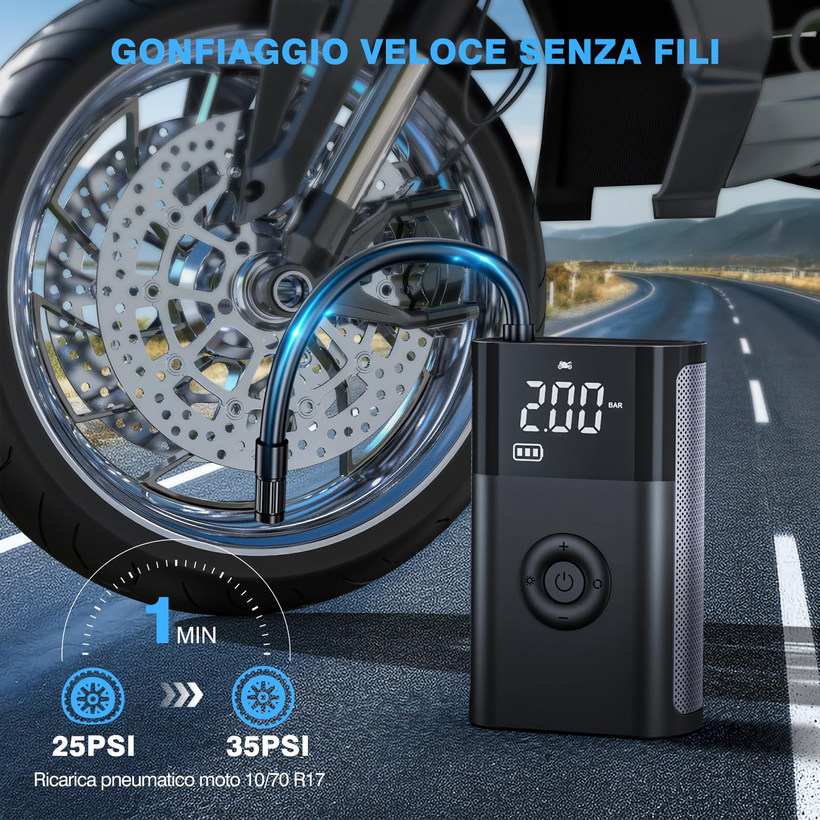 CaRSun Compressore Aria Portatile,150PSI Mini Compressore Portatile,Gonfiatore Elettrico Portatile con Manometro,Pompa Elettrica è Adatto per Auto, Moto, Biciclette, Anello di Nuoto, Ecc.