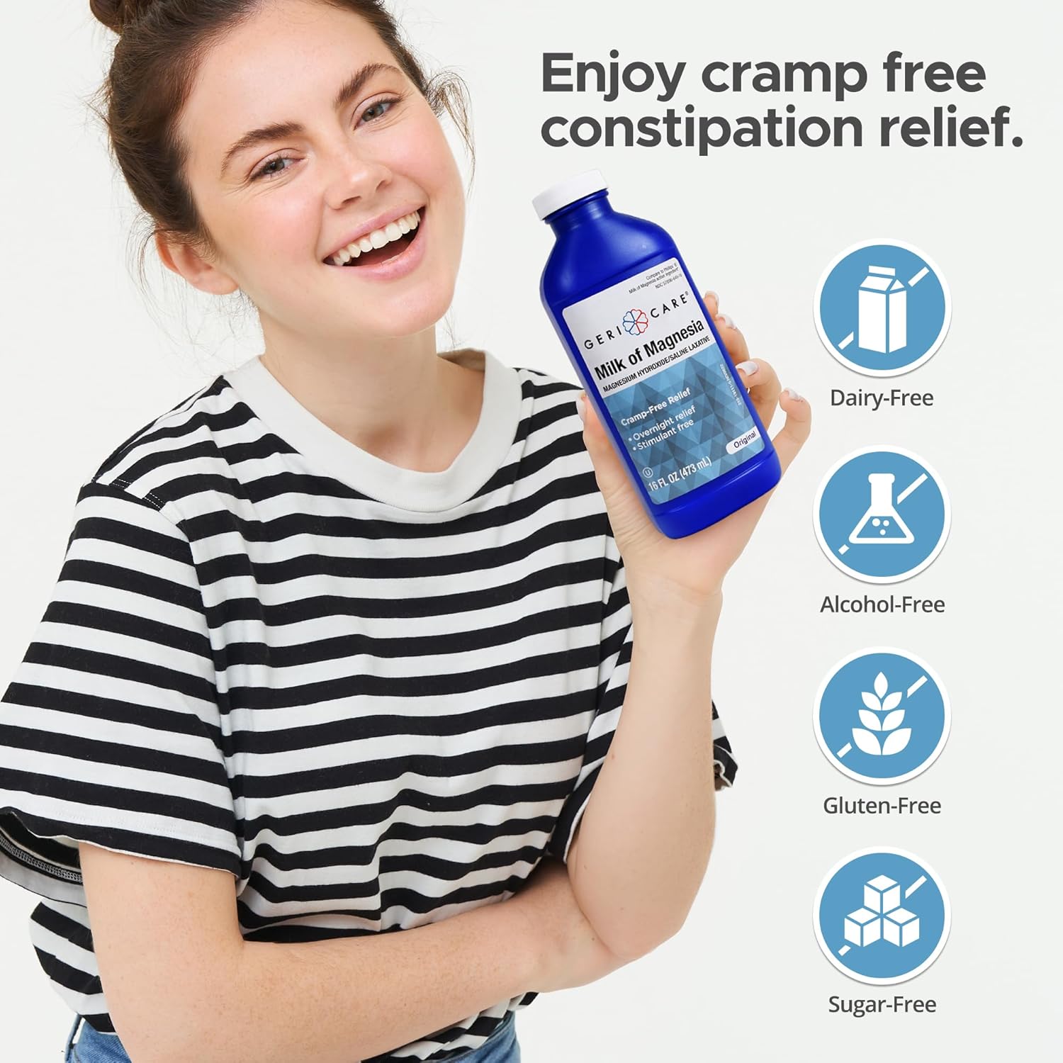 GeriCare Milk of Magnesia, Magnesium Hydroxide 1200mg| Fast Overnight Constipation Relief| Cramp-Free Saline Laxative & Stool Softener| Antacid for Heartburn & Indigestion| Original Flavor| 16 Fl Oz Original 16 Fl Oz (Pack of 1)