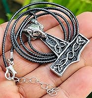 Vista 2 de Viking Thor Jewelry Mjölnir Mjolnir Goat's Ram's Head Baphomet Skane Swedish Goat Ram Thor's Hammer Thor's Hammer - Colgante nórdico para hombre
