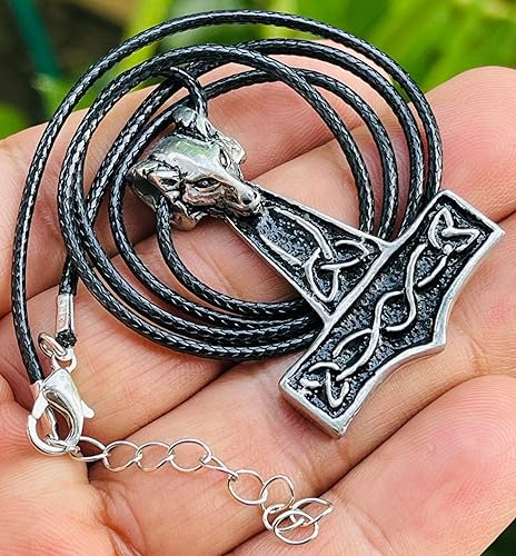 Miniatura 2 de Viking Thor Jewelry Mjölnir Mjolnir Goat's Ram's Head Baphomet Skane Swedish Goat Ram Thor's Hammer Thor's Hammer - Colgante nórdico para hombre,