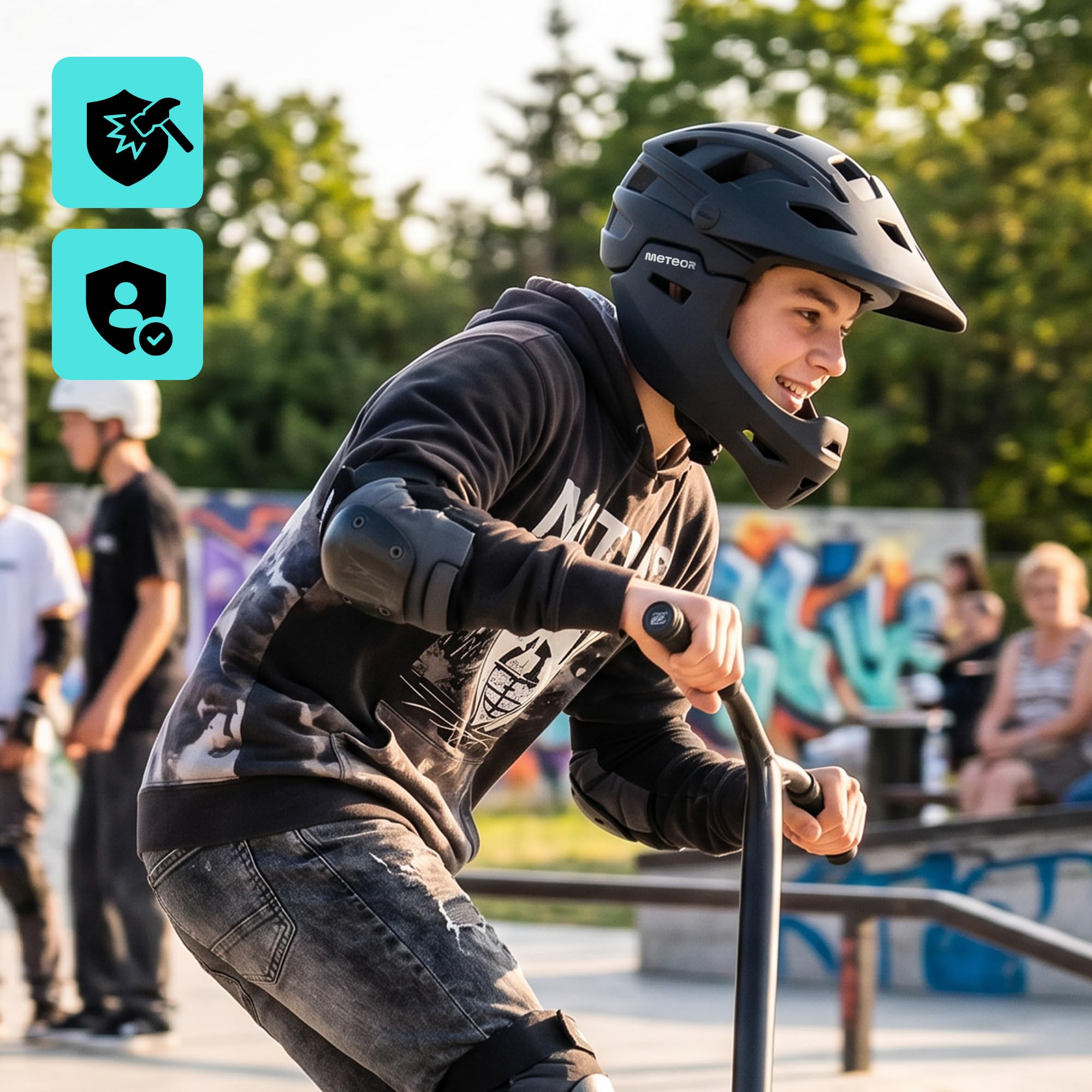 meteor Fullface Fahrradhelm MTB Kinder Erwachsene Integralhelm schwarz