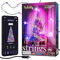Twinkly Strings USB-C Pearls 200 LED, Striscia Luci LED a Forma di Perla, Luci LED Multicolore RGB, Luci San Valentino, Compatibile con Alexa, Google Home, Luci Mappabili, USB C, Filo Verde, 12m