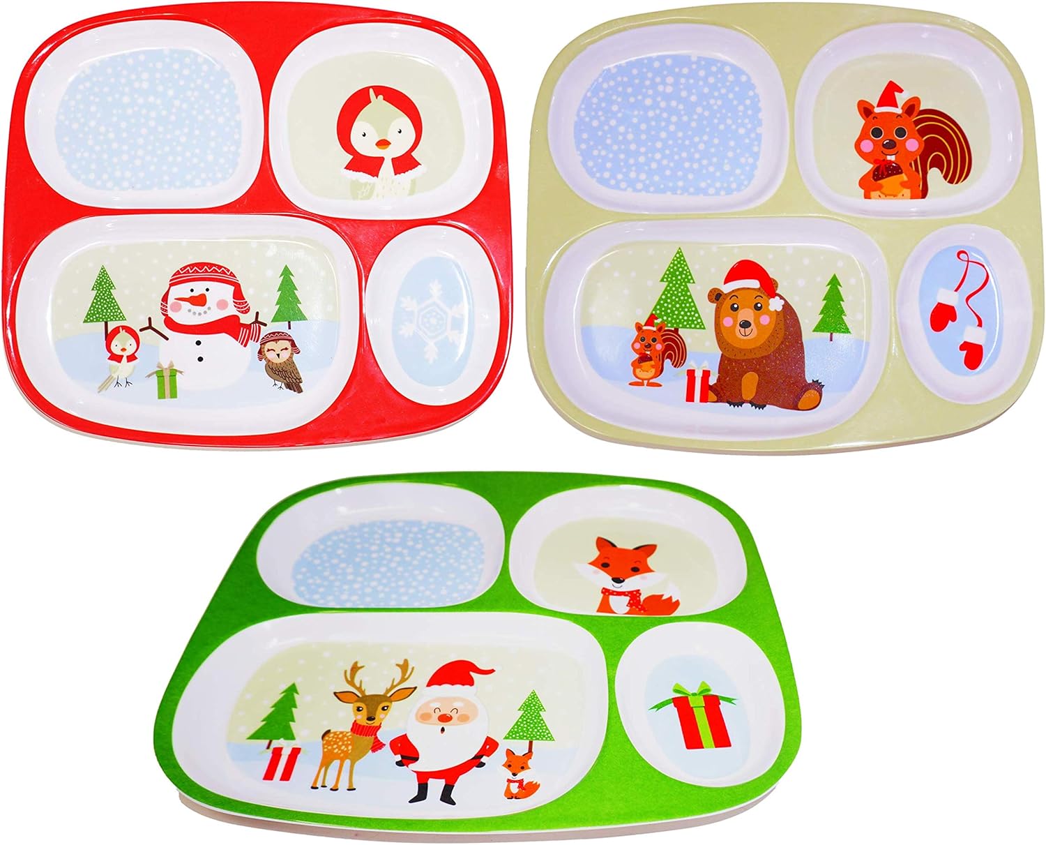 Christmas Plates Dinnerware For Kids (Set of 3) Melamine