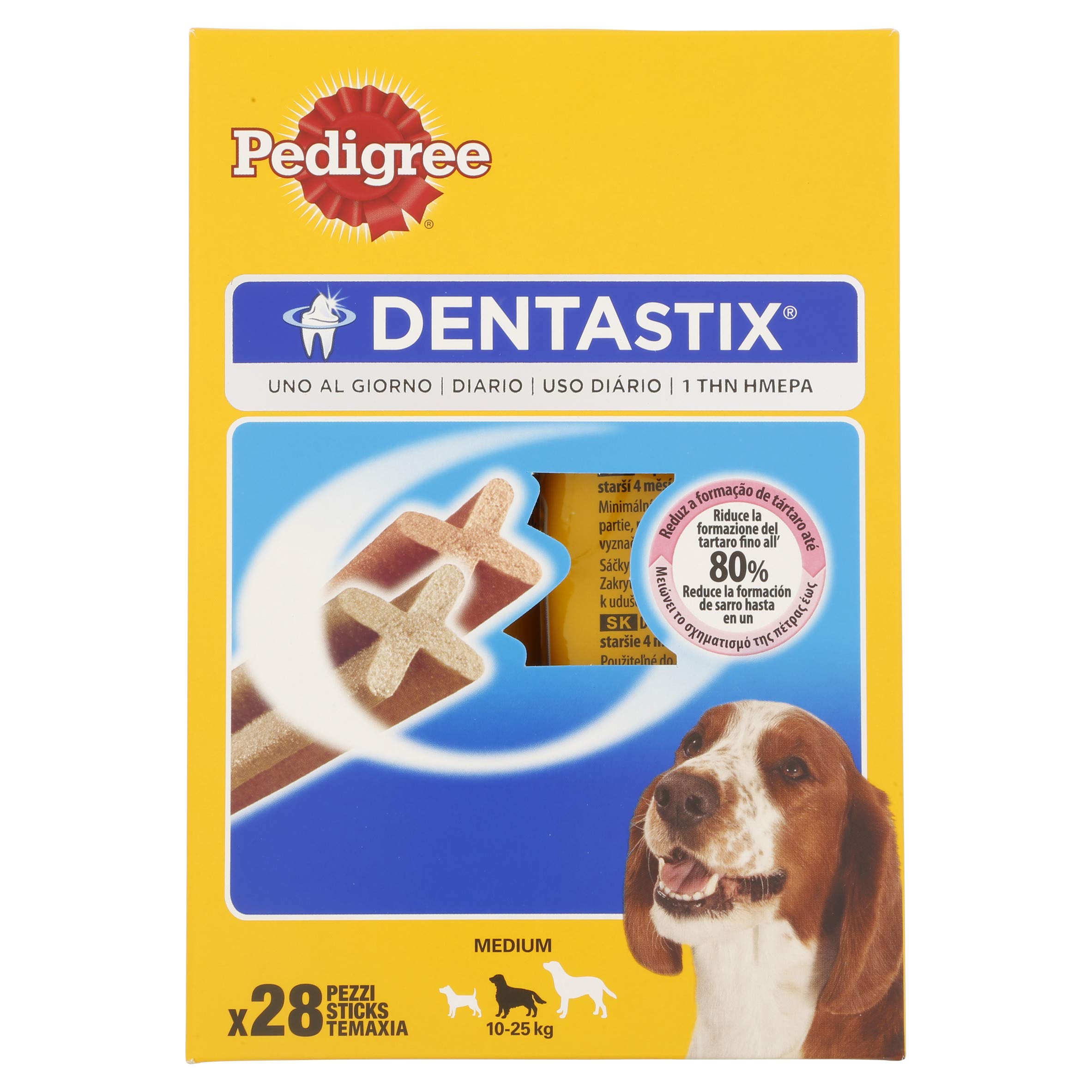 Pedigree Dentastix Snack pour l'hygiène buccale pour chien moyen de 10 à 25 kg, 180 g, 112 pièces, 28 unités, lot de 4