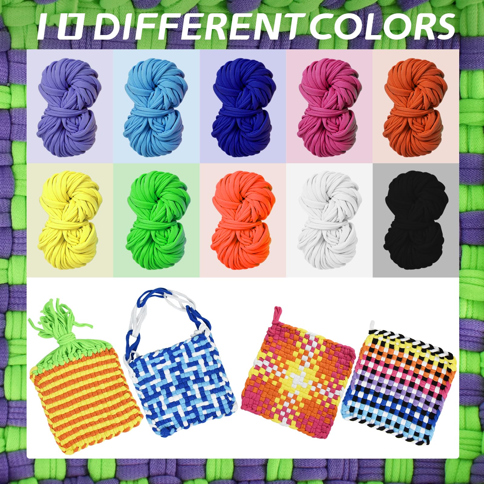 Artcome Kit di telaio per tessitura con 400 passanti di 10 colori, uncinetto in metallo, navetta, pettine per tessitura, borsa a mano, kit per presine, per ragazze e adulti (viola)