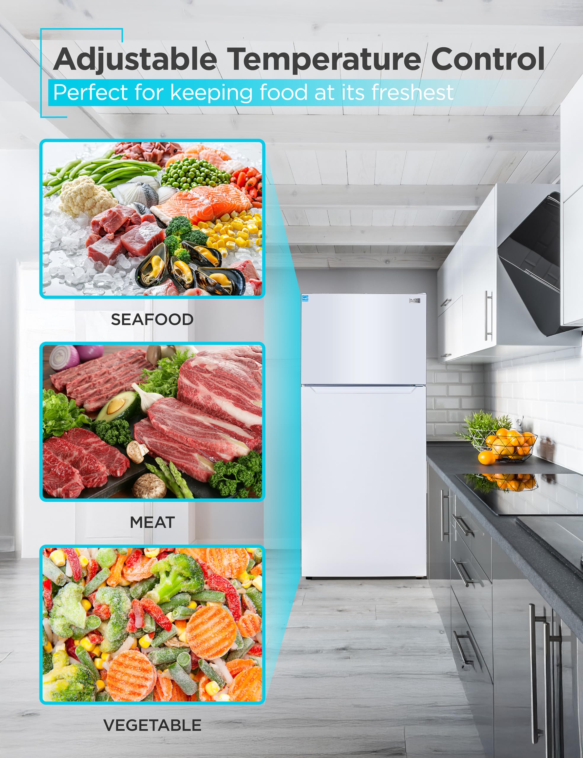 Black+Decker 18.1 Cu. Ft. Top Mount Refrigerator With Freezer, 2 Door Refrigerator With Top Freezer And Adjustable Temperature Control, Full Size Fridge, Energy Star Certified, Br1810hw, White on Fridge.com - View 3