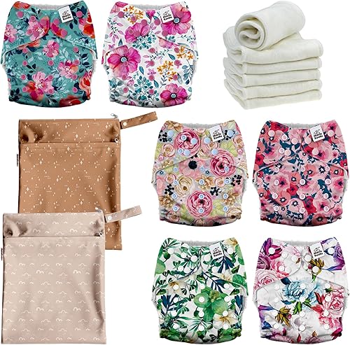 Mama Koala Pañales de tela para bebé 3.0 con 6 insertos, con 2 bolsas reutilizables para húmedo y seco