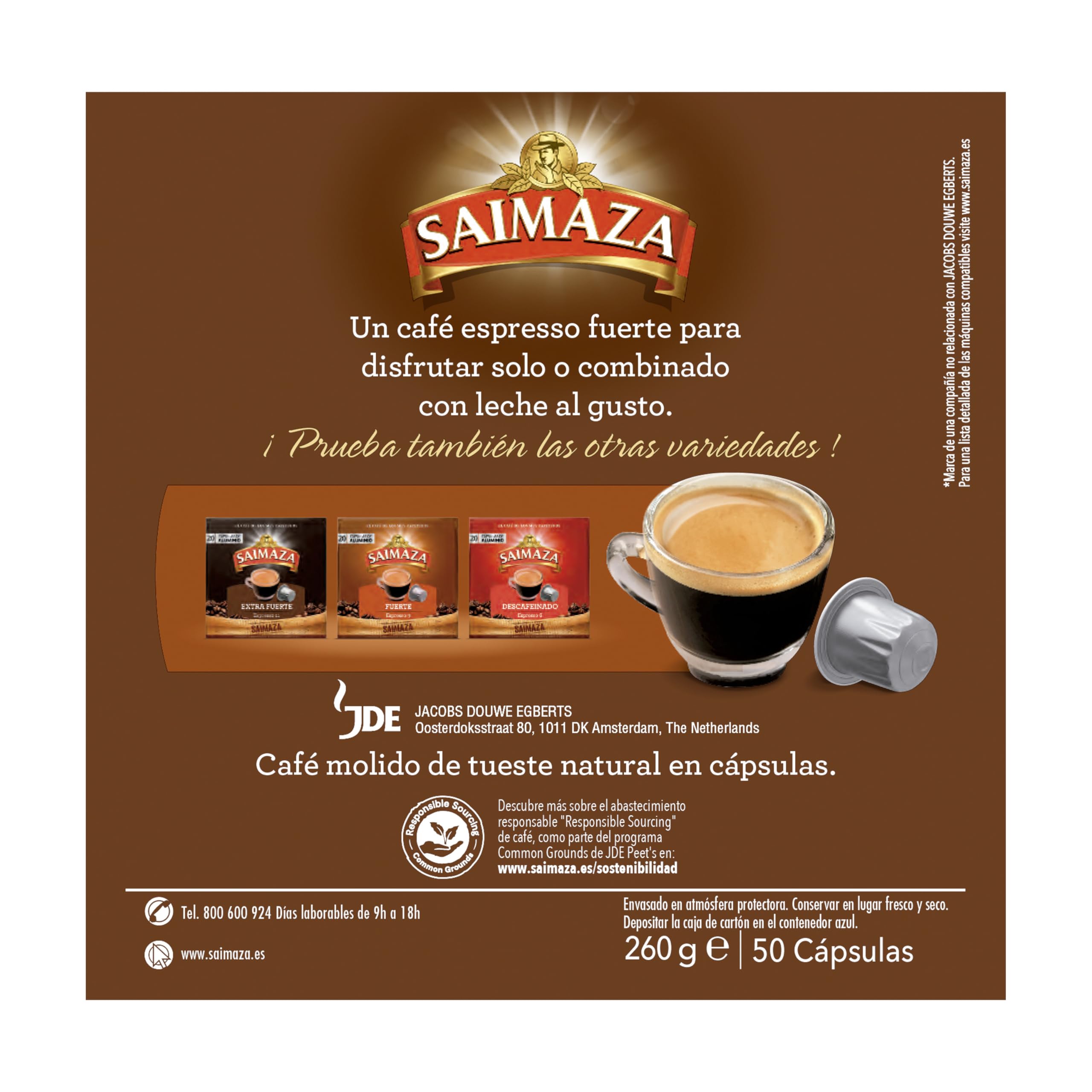 Saimaza Cápsulas de Café Fuerte | Intensidad 9 | 50 Cápsulas Compatibles Nespresso