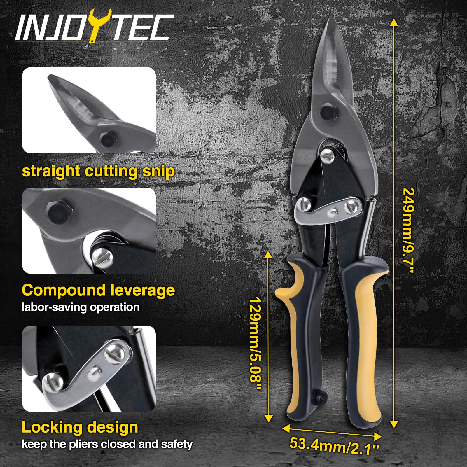 INJOYTEC Straight Cut Snips Aviation Snips with Wire Cutter Straight Cut Labor Saving Aviation Snips for Cutting Metal Sheet Straight Cut Regular Tin Cutting Shears - Image 4