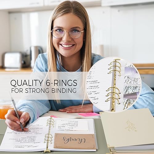 Miniatura 7 de Juego de 2 carpetas estéticas tamaño A5 de 6 anillas, la carpeta pequeña perfecta de 0.75 pulgadas para diario o colecciones, carpeta recargable con