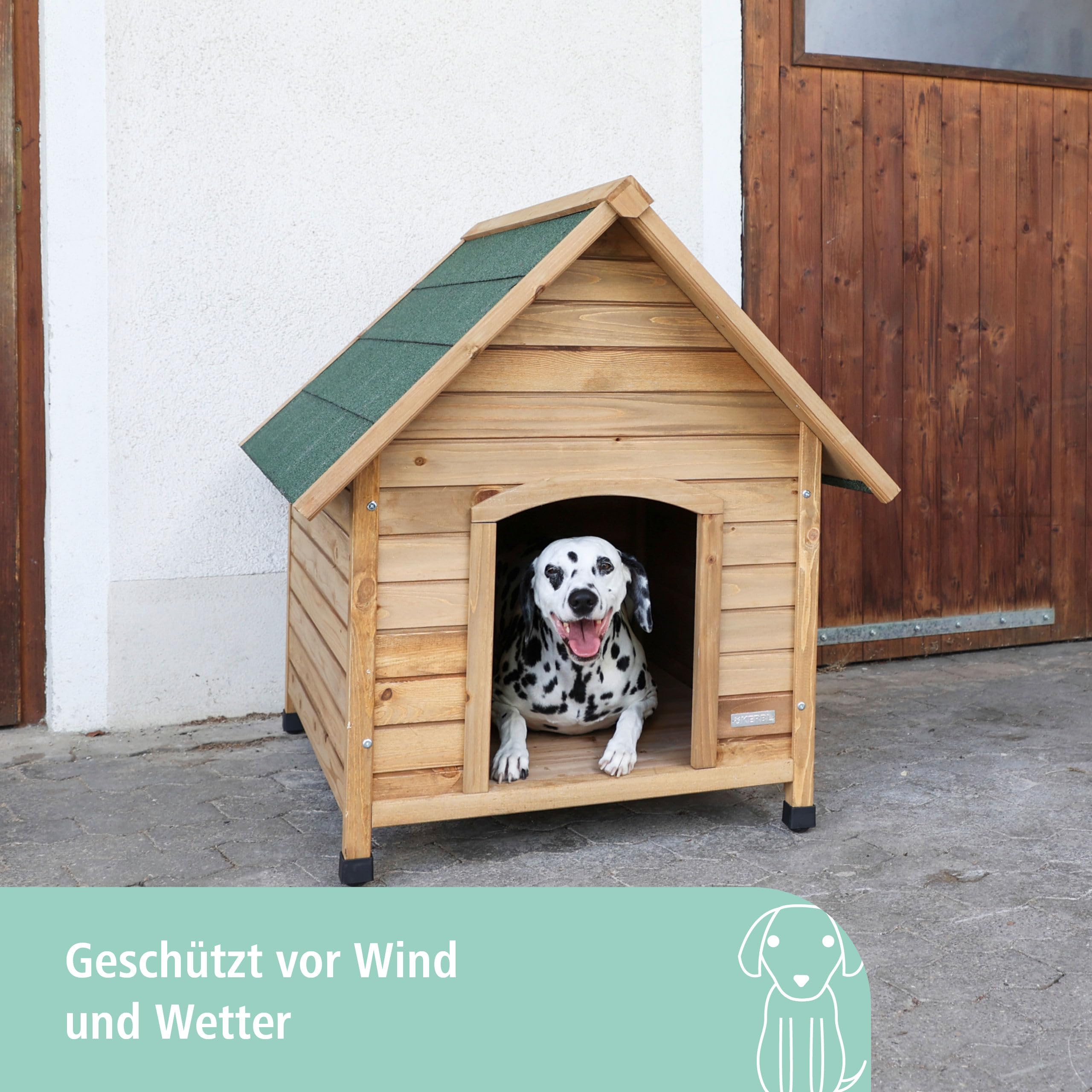 Kerbl Pet Hundehütte, Hundehaus, braun/grün, 85x73x80cm, Holz, wetterfest, Hunde, höhenverstellbare Füße, Bitumendach