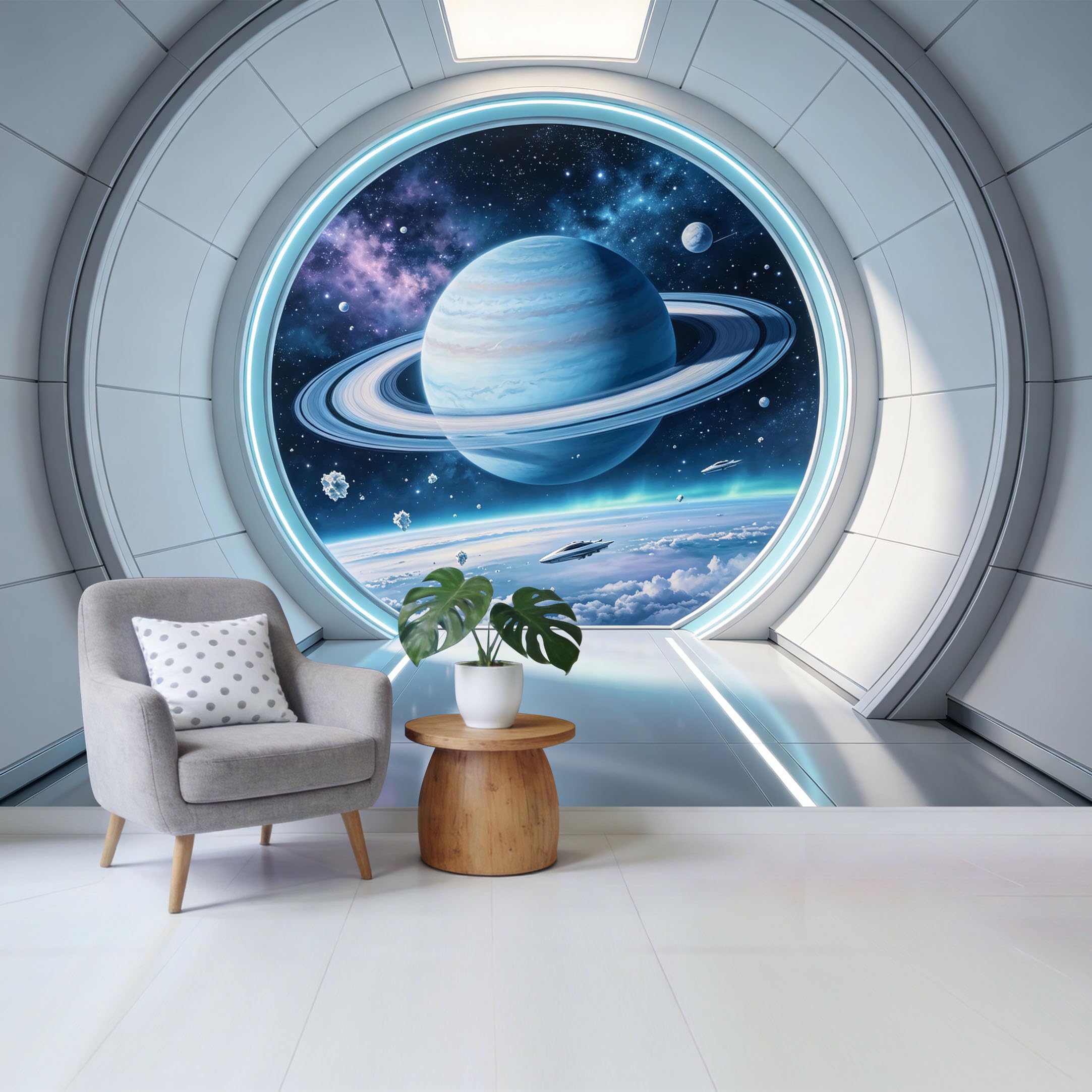 Custom Size Wall Mural Futuristic Space Portal Planet Galaxy 3D Window View Removable Self Adhesive Fabric Home Wall Decor for Living Room Bedroom Bathroom