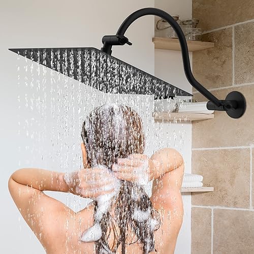 Miniatura 6 de Brazo de extensión de cabezal de ducha curvado ajustable de latón macizo de 16 pulgadas, brazo de ducha flexible de altura y ángulo con juntas de