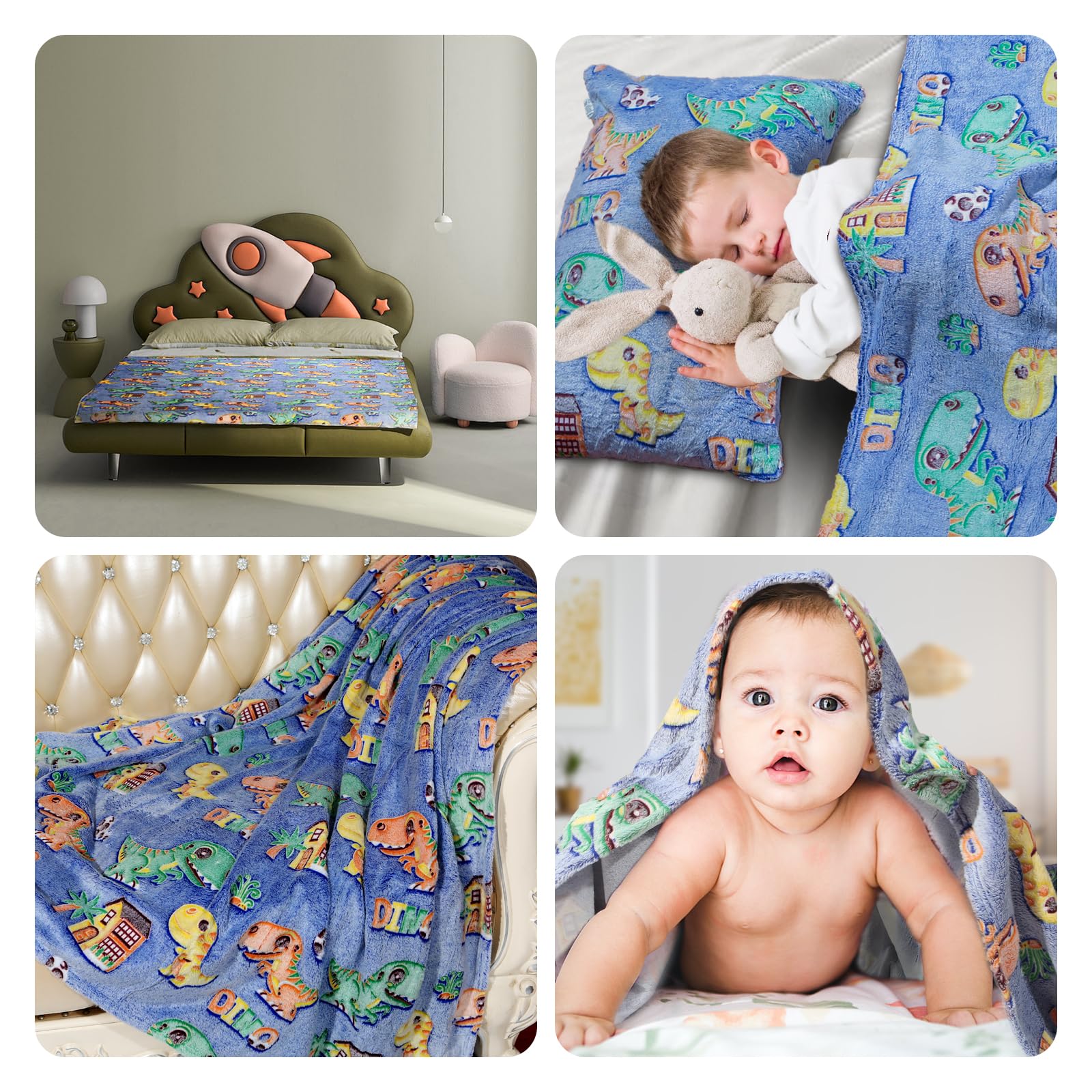 2 Stück Kuscheldecke Kinder, leuchten in der dunklen Decke Dinosaurierspielzeuggeschenke für Halloween, Dinosaurier Weiche Decke 200 x 150 cm und Kissenbezüge 60x40 cm Weiche Flauschig