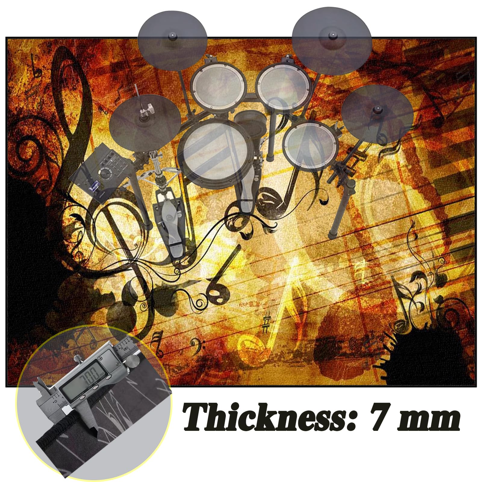 Schlagzeug Teppich E Drum mit Schallschutz, Drum Rug rutschfeste Schlagzeugteppich Trommelmatte Schallschutz Teppiche Antivibrationsmatte für Studio,Wohnung Musikinstrumente Bodenmatte 180 x 160 cm