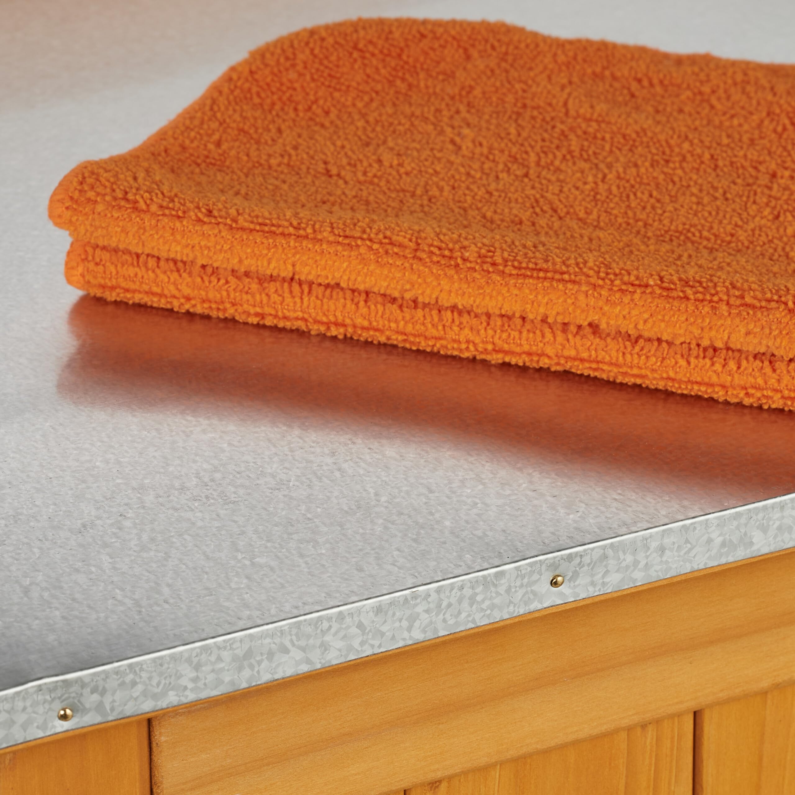 Relaxdays Mesa de Cultivo, Armario Almacenamiento Inferior, Madera, Superficie de Peltre, 94 x 94 x 47 cm, Naranja
