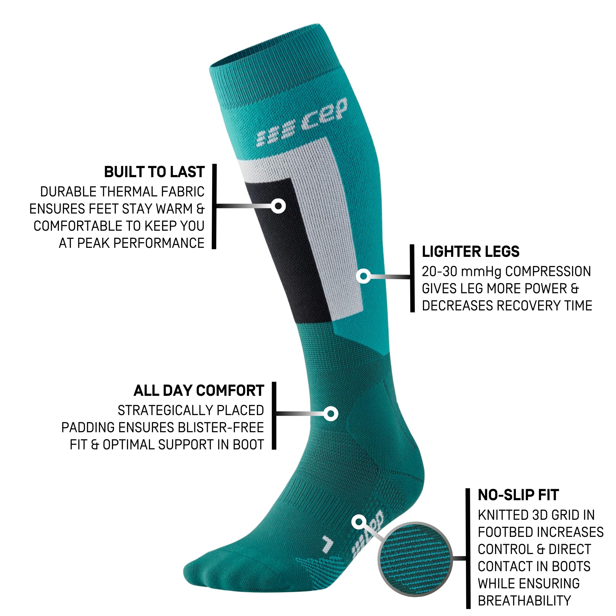 CEP - Skisocken mit Kompression für Damen, Lange Kompressionsstrümpfe, Größe III/M / 39-42, Turquoise/Green