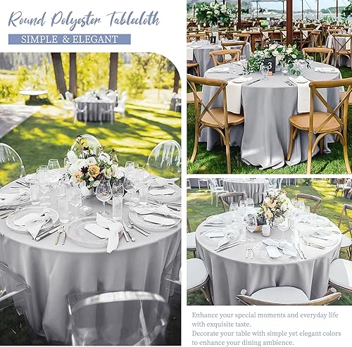 Miniatura 90 de Paquete de 4 manteles redondos blancos de 120 pulgadas – Mantel circular de poliéster para mesa redonda, resistente a las manchas y a las arrugas